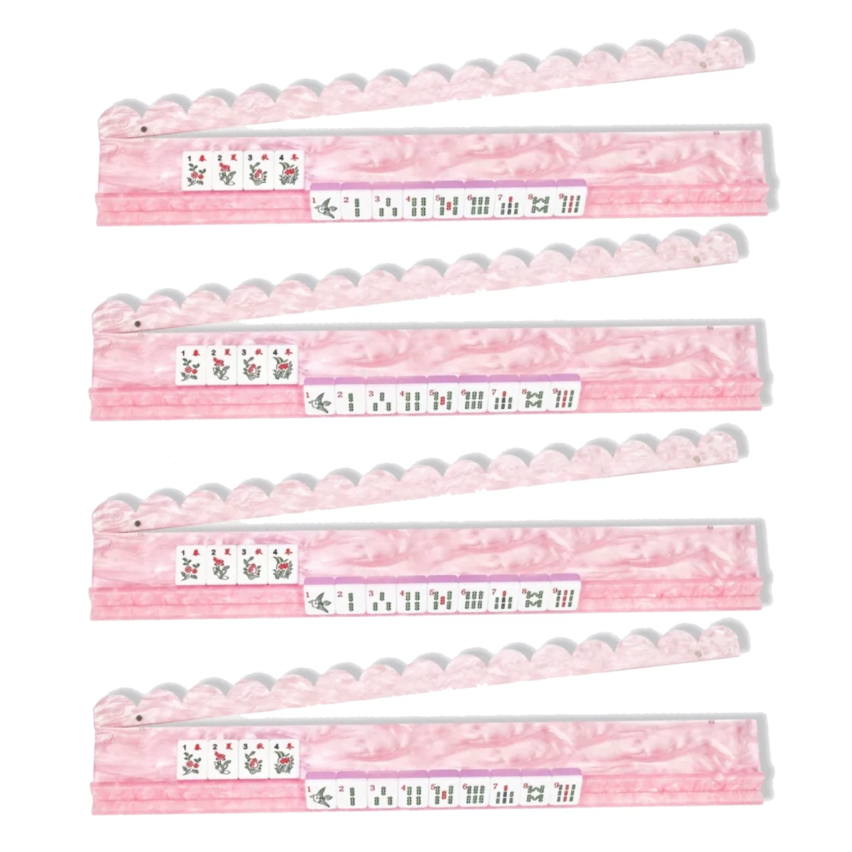 Pink seashell acrylic magnetic Mahjong rack holding standard Mahjong tiles