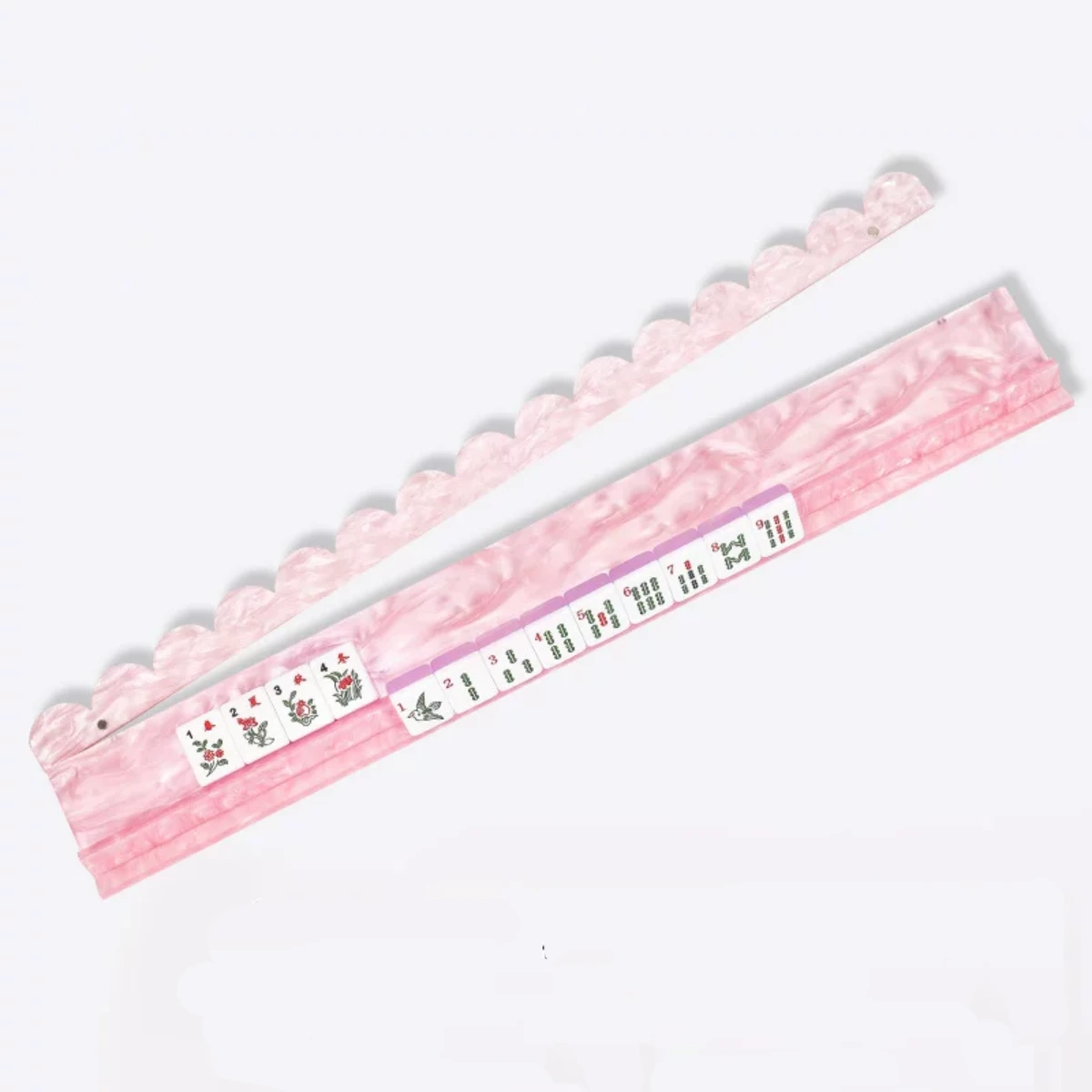 Single pink seashell acrylic Mahjong rack with magnetic pusher