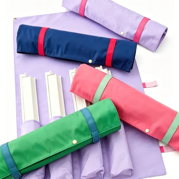 Multiple color mahjong rack bags displayed together showing purple pink blue green variations