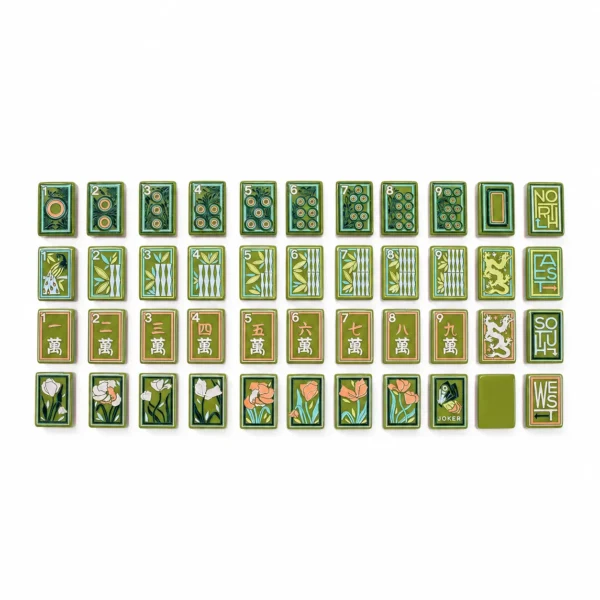 Bamboo Sunset Mahjong Tiles full tile set display on white background showing all patterns