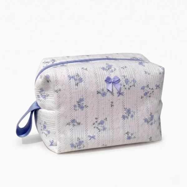 Blue Floral Mahjong Tiles Bag handmade cotton storage pouch