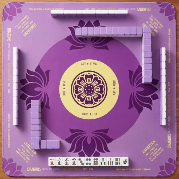 Purple Mahjong Mat with Non Slip Rubber Backing and Storage Bag