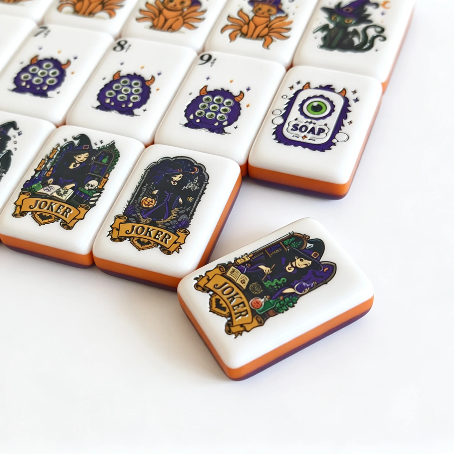 Halloween Mahjong Joker tile featuring a whimsical witch design
