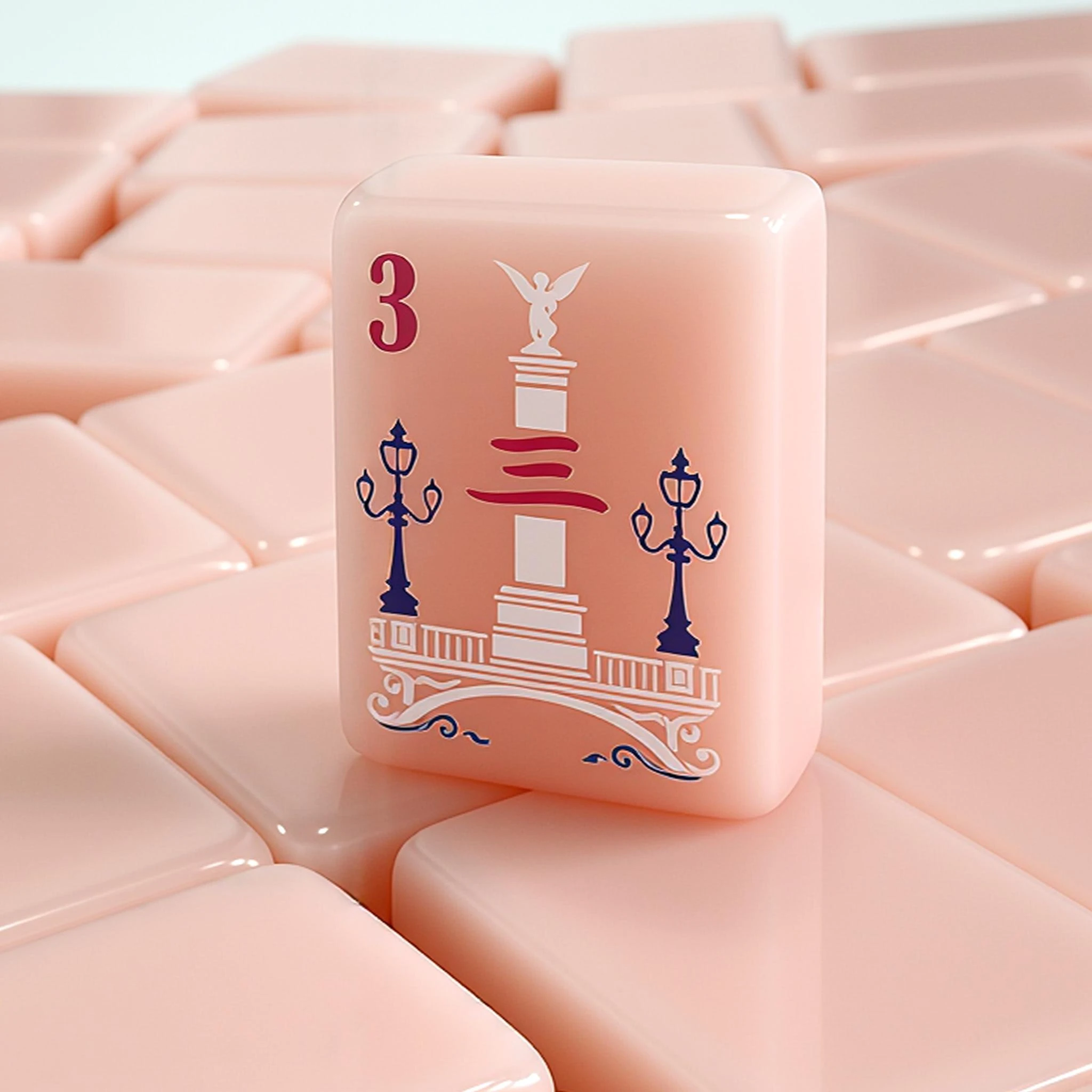 Pink Paris Mahjong Crack tiles featuring Alexander III Bridge artwork