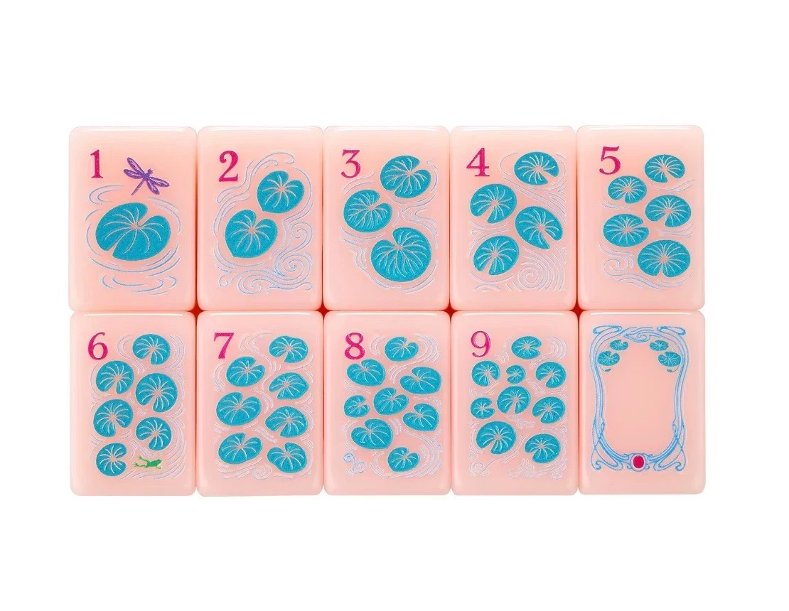 Pink Paris Mahjong Dot tiles featuring water lily leaf patterns