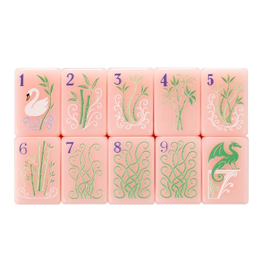 Pink Paris Mahjong Bamboo tiles featuring aquatic bamboo and swan artwork