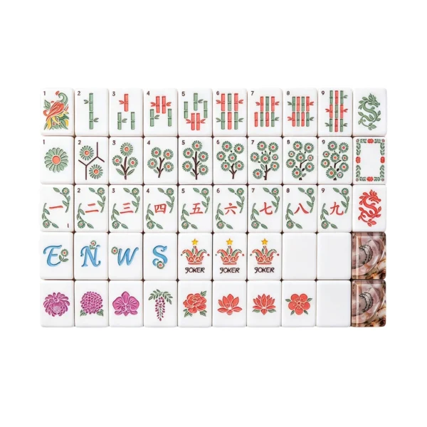 Meteor Dream Mahjong Tiles full set display with pink acrylic tiles and unique Mahjong patterns
