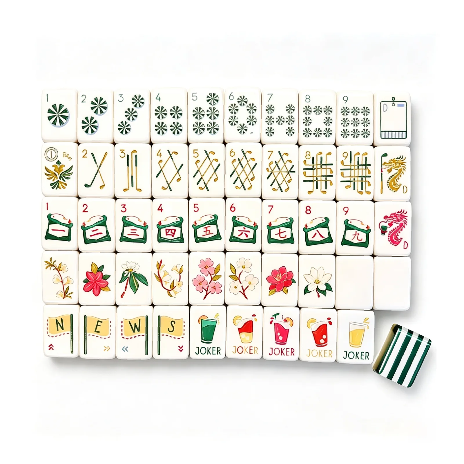 Masters Tournament Mahjong Tiles full set featuring golf inspired acrylic designs