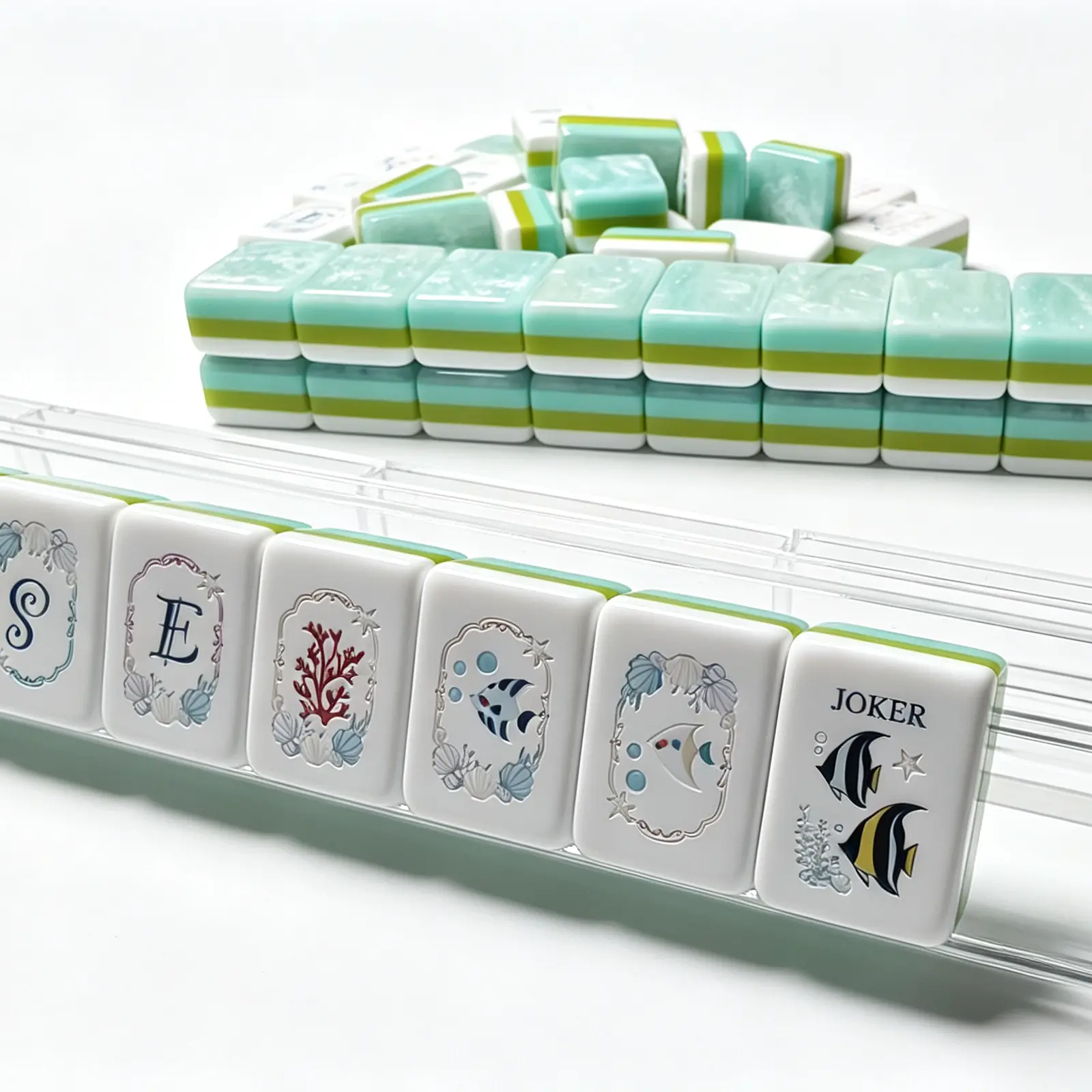 Reef Kiss Mahjong Tiles arranged on mahjong racks during gameplay
