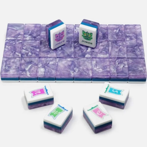 Premium Acrylic Purple Sanctuary Mahjong Tiles neatly displayed for American Mahjong