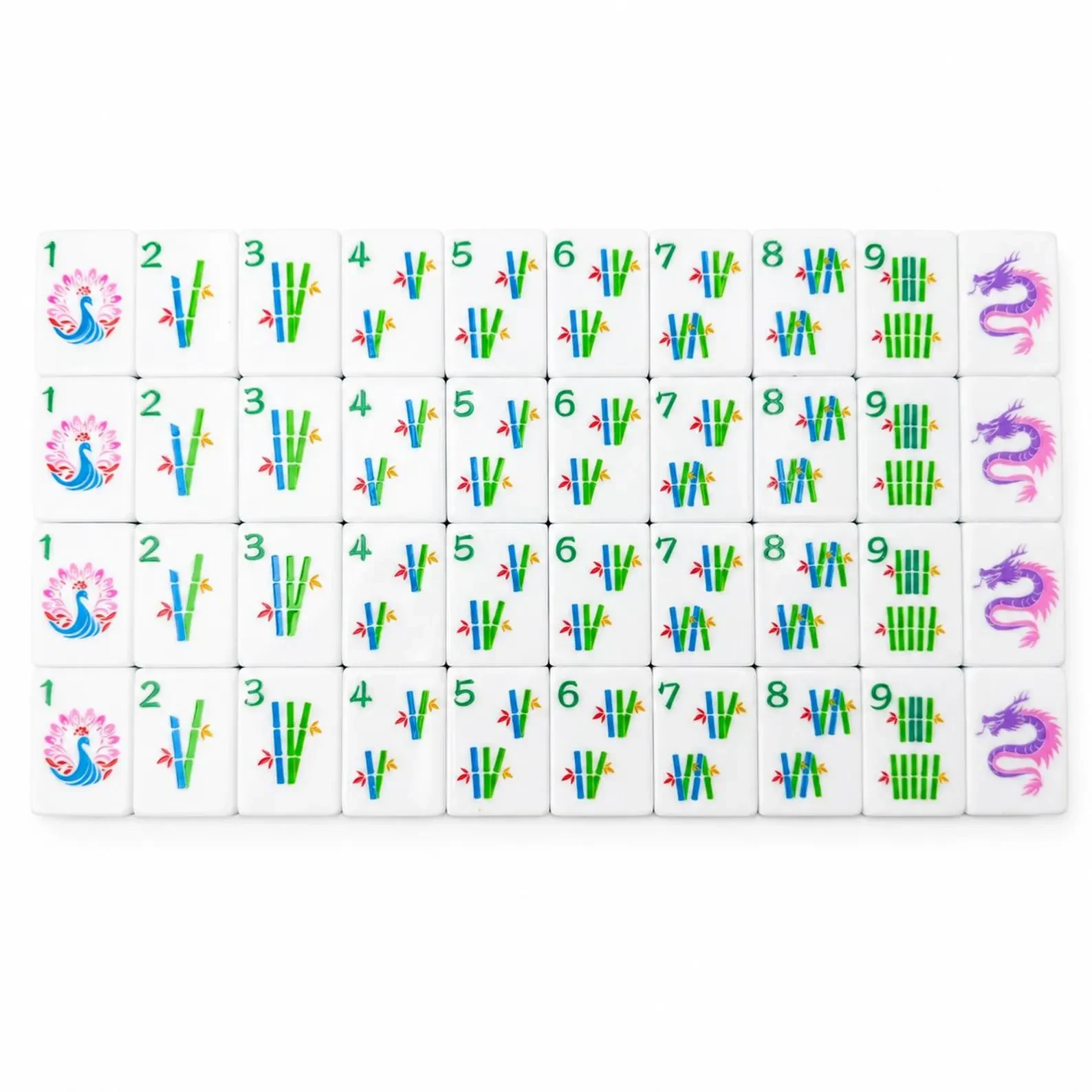 Purple Sanctuary Mahjong Bamboo tiles with traditional green bamboo illustrations