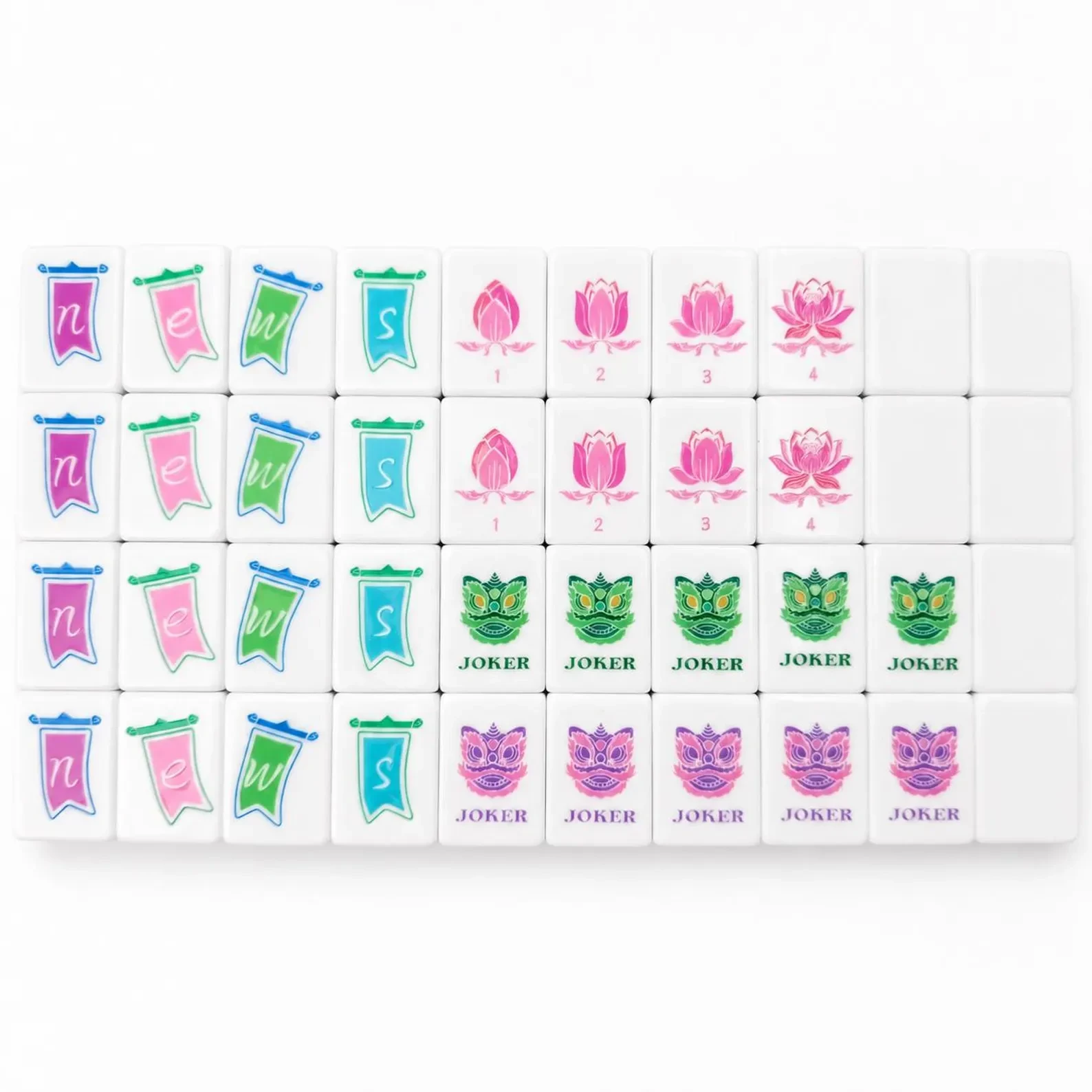 Purple Sanctuary Mahjong Wind tiles and Lion Dance Joker tiles with traditional Chinese artwork