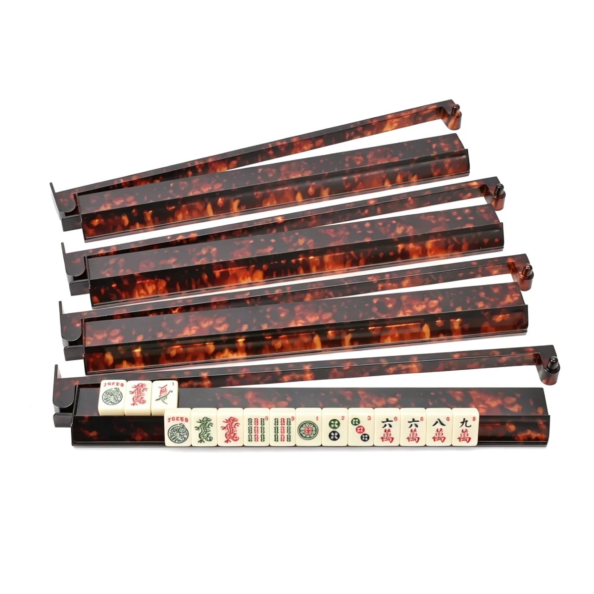 Tortoise shell ABS Mahjong rack and pusher holding Mahjong tiles